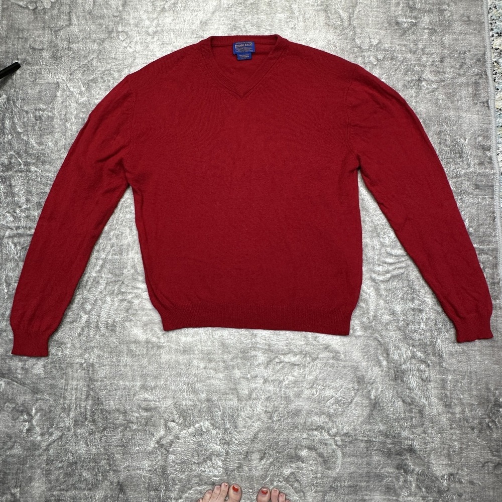 Pendleton Sweater Mens Extra Large Red 100% Cashmere V Neck Pullover Soft Knit